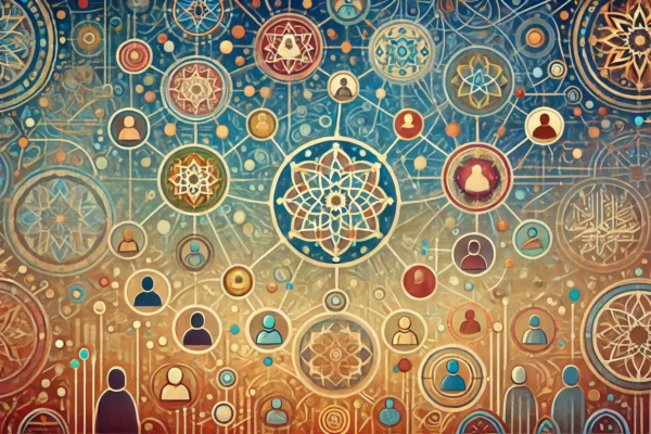 An abstract image that encapsulates the spirit of the Muslim Professionals Skill-Building Network. It visually represents a supportive, values-driven community with elements that convey growth, connection, and unity among diverse professionals.