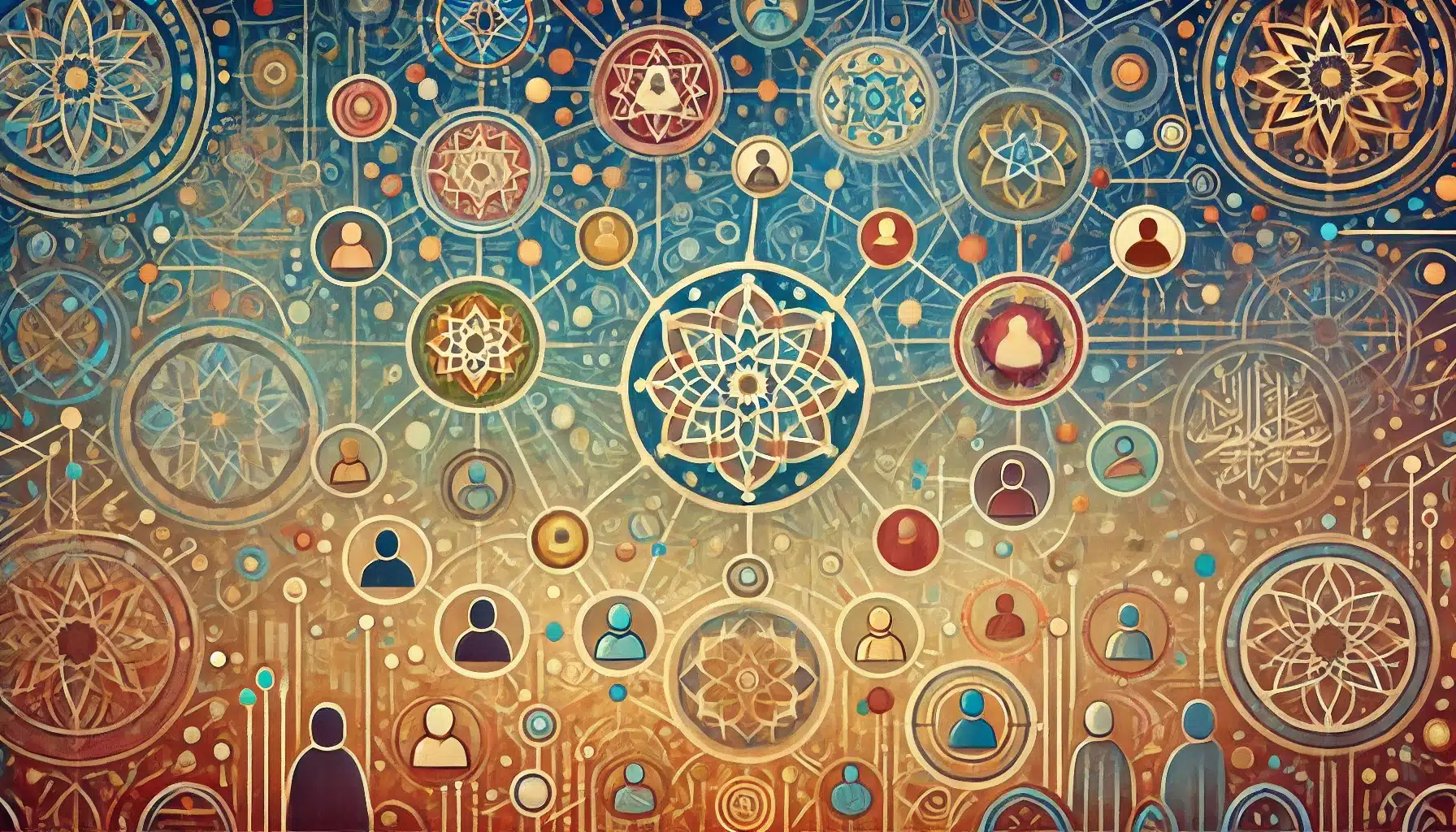 An abstract image that encapsulates the spirit of the Muslim Professionals Skill-Building Network. It visually represents a supportive, values-driven community with elements that convey growth, connection, and unity among diverse professionals.